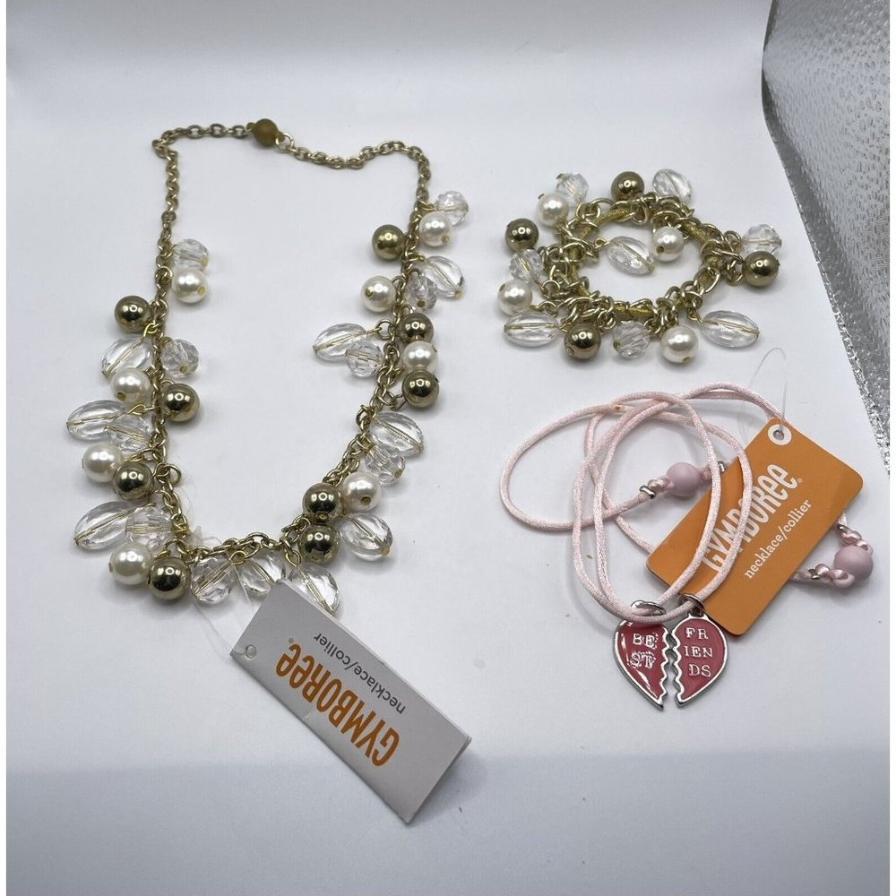 Gymboree NWT Jewelry, Crystal Pearl Necklace & Bracelet, Best Friend Heart Set